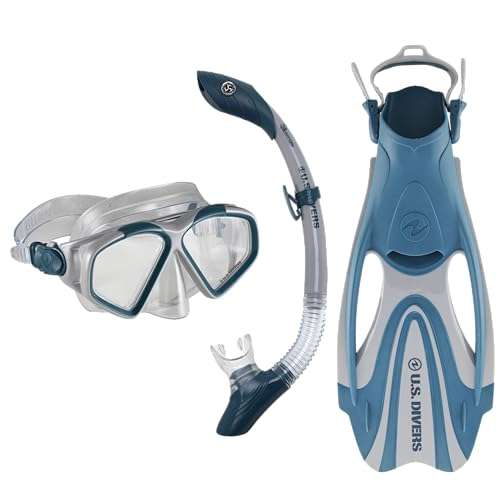 US.Divers Set Cozumel | Adult Mask, Fins and Snorkel Kit with UV Protection, Anti-fog and Anti-leak Lenses, Snorkeling, Adjustable Fins