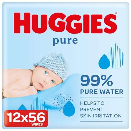 Huggies Pure, Baby Wipes, 12 Packs (672 Wipes Total) - Natural Wet Wipes for Sensitive Skin (or £7.60 S&S)