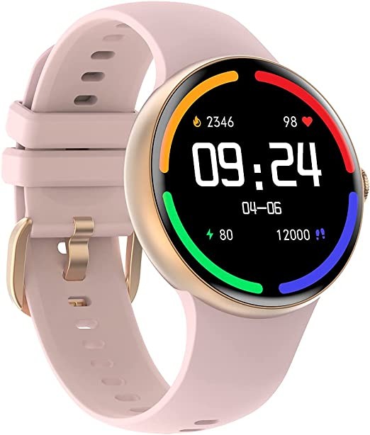 HOAIYO AMOLED Smartwatch, Activity Tracker for Fitness and Health, 3 ATM Waterproof, Monitor SpO2, Heart Rate, Sleep, Stress for Men and Women for Andriod iOS (Pink, 1.2" AMOLED)