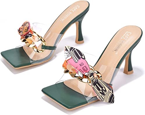 Cape Robbin Concur Women's Sexy Stilettos, Transparent Square Open Toe Lace Bow